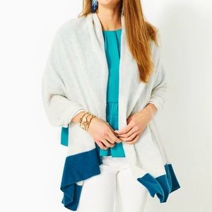 Lilly Pulitzer Lanelle Cashmere Wrap Heathered Seaside Grey NEW